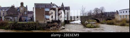 Schäden im Gästehaus aufgrund von Überschwemmungen des Flusses Teviot und Slitrig Wasser (Februar 2020) Stockfoto