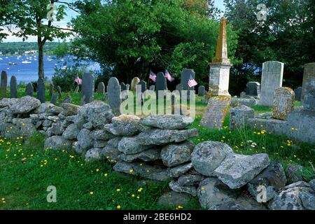 Friedhof, Koloniale Pemaquid State Historic Site, Maine Stockfoto