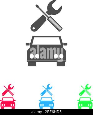 Symbol für den Autoservice flach. Farbpiktogramm auf weißem Hintergrund. Vektor-Illustration Symbol und Bonus-Symbole Stock Vektor