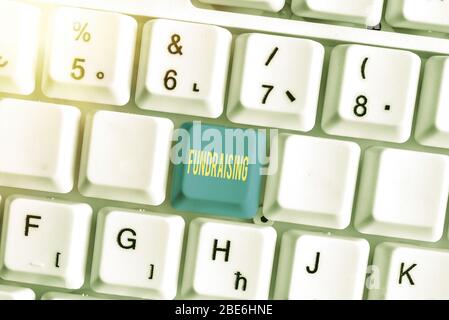 Text zeichen Fundraising angezeigt. Business Foto Text handeln, der das Sammeln oder die Herstellung von Geld für einen bestimmten Zweck. Stockfoto