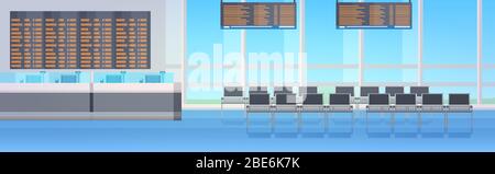 Leer keine Menschen Wartehalle oder Abflughalle Moderne Flughafen Terminal Innenraum horizontale Vektor-Illustration Stock Vektor