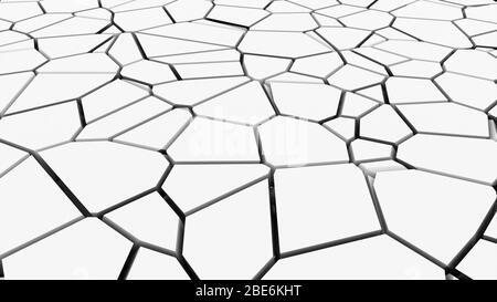 Computergenerierte Oberfläche mit Brüchen. 3D-Rendering eines Erdbebeneffekts. Abstrakter Hintergrund Stockfoto
