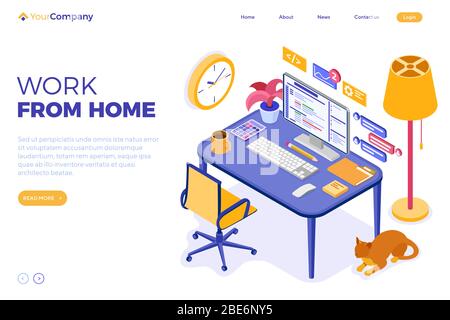 Home Office Arbeiten von zu Hause aus Stock Vektor