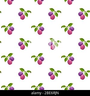 Vektor nahtloses Muster mit Ästen von Pflaumen auf einem weißen Hintergrund. Stock Vektor