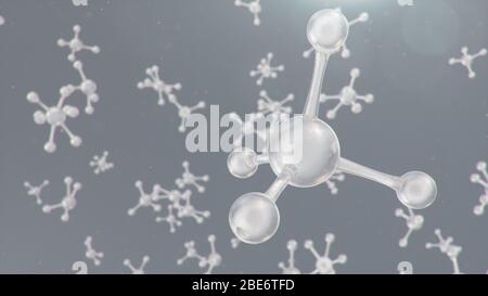 3D-Darstellung molekulare Struktur. Molekulare Chemie, Hintergrund mit molekularem Element des Atoms. Medizinischer Hintergrund. Genom am Molekül Stockfoto