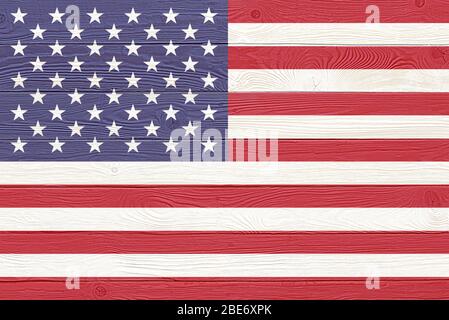 US-Flagge auf alten Holzplanke Hintergrund gemalt. Gebürstete natürliche Licht geknotete Holzbretter Board Textur. Holzstruktur Hintergrund Flagge von Stockfoto