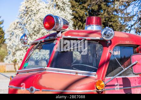 Front-End eines klassischen Feuerwehrwagens Stockfoto