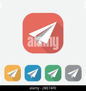 Flach Papier Flugzeug Web-Symbol-Design, Flugzeug Vektor-Design, Quadrat bunte Taste, Flat Stil Design Illustration Stock Vektor