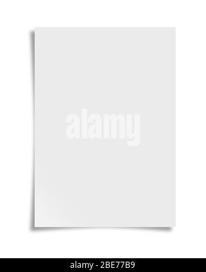 A4-Papier mit Schatten auf weißem Hintergrund Stockfoto