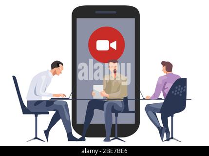 Meeting Online-Videoanruf Unternehmen Meeting mit Team zusammen Smartphone Stock Vektor