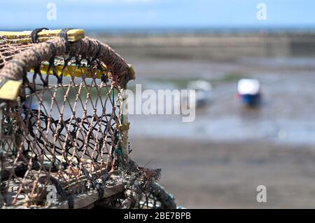 Hummer-Töpfe in der Bucht des hübschen Fischerdorfes Staithes in North Yorkshire Stockfoto