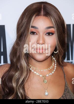 Beverly Hills, Vereinigte Staaten Von Amerika. April 2020. (FILE) Jordyn Woods plant, noch vor Ende des Jahres ein Album zu veröffentlichen. Jordyn Woods sagt, dass sie plant, dieses Jahr ein Album aufzunehmen und zu veröffentlichen. Sie wird auch ihr eigenes Plattenlabel gründen. BEVERLY HILLS, LOS ANGELES, KALIFORNIEN, USA - AUGUST 10: Model Jordyn Woods kommt zur UOMA Beauty Summer Party, die am 10. August 2019 in Beverly Hills, Los Angeles, Kalifornien, USA, in einem Privathaus stattfindet. (Foto von Xavier Collin/Image Press Agency) Quelle: Image Press Agency/Alamy Live News Stockfoto