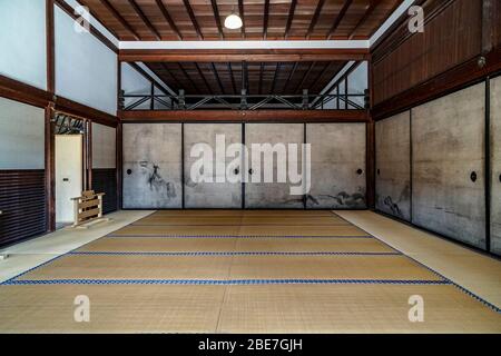 Tuschenmalerei auf einem Fusuma, Kennin-ji-Tempel, Higashiyama, Kyoto, Japan Stockfoto