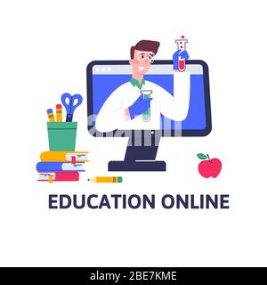 Online-Chemieunterricht für Schüler und Studenten. Stock Vektor