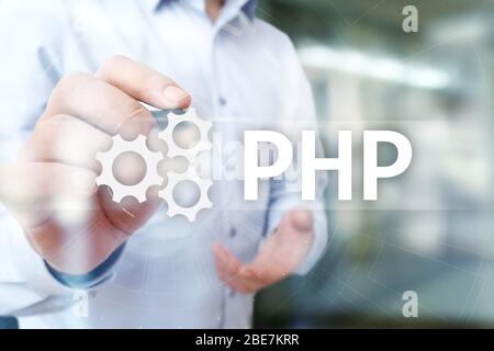 PHP, Webentwicklungskonzept auf virtuellem Bildschirm Stockfoto