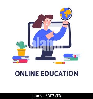 Online ein Geografie-Unterricht für Schüler und Studenten. Stock Vektor