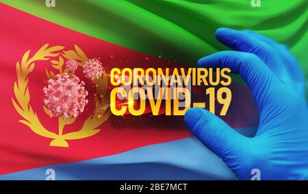 Coronavirus COVID-19 Outbreak-Konzept, gesundheitsgefährdendes Virus, Hintergrund schwenkende Nationalflaggen Eritreas. Pandemie stoppt den neuartigen Ausbruch von Coronavirus Stockfoto