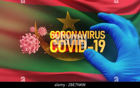 Coronavirus weltweit. Roman Coronavirus 2019-nCoV. Konzept des Coronavirus mit der Flagge Mauretaniens Stockfoto