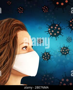 Covid-19 oder Coronavirus, verhindern Sie die Verbreitung des Virus, 3d-Rendering Stockfoto