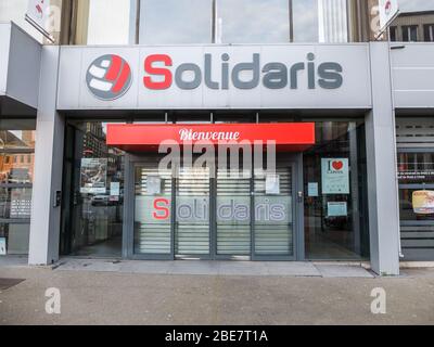Mutualité Solidaris. Solidaris ist der Sozialist Mutuel, das gesunde Versicherungssystem. Frontstore in Charleroi, Belgien Stockfoto