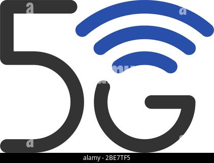 Geschäftssymbol für 5G-Netzanschluss. Symbol für Wireless Internet-Technologie der fünften Generation. Vektor 5 G Kommunikation Emblem blau Design-Vorlage isoliert Stock Vektor