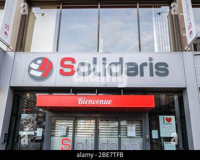 Mutualité Solidaris. Solidaris ist der Sozialist Mutuel, das gesunde Versicherungssystem. Frontstore in Charleroi, Belgien Stockfoto