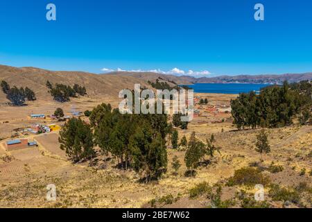 Landwirtschaft in der Region Altiplano, Halbinsel Huata, Departement La Paz, Bolivien, Lateinamerika Stockfoto