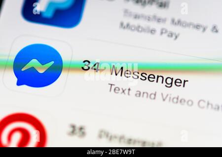 Facebook Messenger App im Apple App Store, soziales Netzwerk, App-Symbol, Details, Vollformat Stockfoto