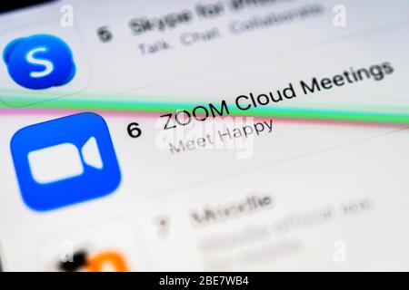 Zoom App im Apple App Store, Videokonferenz, App-Symbol, Detail, Vollbild Stockfoto