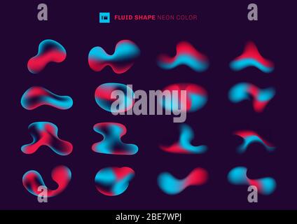 Set von modernen abstrakten Gradienten Flüssigkeit Form Neon Farbe auf lila Hintergrund. Blau und rosa lebendige Farbe Flüssigkeit Sammlung. Vektorgrafik Stock Vektor