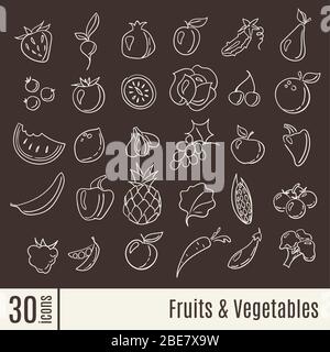 Infografiesymbole für flache Symbole in Obst und Gemüse. Stock Vektor