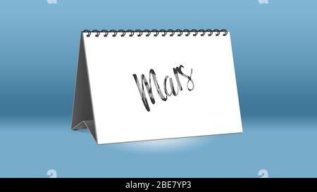 Ein Kalender für den Schreibtisch zeigt den französischen Monat Mars (März in englischer Sprache) Stockfoto