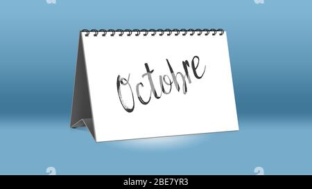Ein Kalender für den Schreibtisch zeigt den französischen Monat Oktober (Oktober in englischer Sprache) Stockfoto