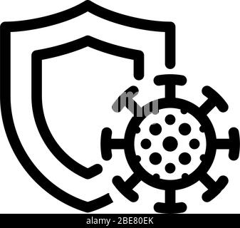 Konzept des Immunsystems. Hygienischer medizinischer schwarzer linearer Schirm, der vor Coronavirus COVID-19 Symbol schützt. Menschliches Immunitätszeichen. Corona Virus Defense Symbol Vektor isolierte Illustration Stock Vektor