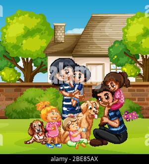 Szene mit Menschen zu Hause bleiben mit Familie Illustration Stock Vektor