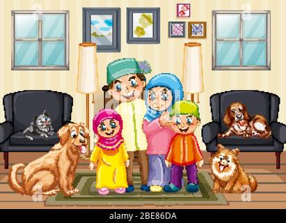 Szene mit Menschen zu Hause bleiben mit Familie Illustration Stock Vektor
