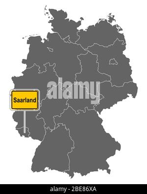 Karte von Deutschland mit Wegweiser zum Saarland Stockfoto