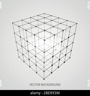 Cube 3d-Drahtgitter. Web- und Datenverbindungsvektorkonzept. Modell komplexe Objekt 3d Quadrat, geometrische Box Struktur Drahtmodell Illustration Stock Vektor