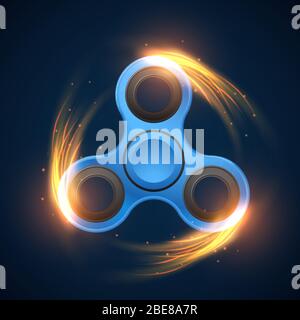 Fidget Spinner mit Neon Licht Spinning Effekt Vektor Illustration. Spinner Finger Mechanismus zur Meditation Stock Vektor