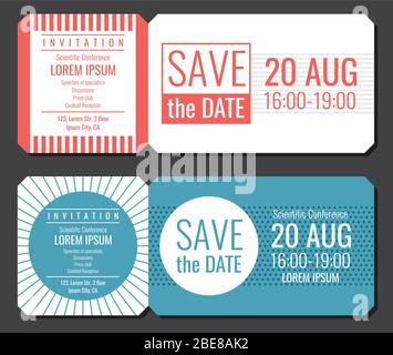Save the date minimalistisches Einladungsticket-Vektordesign. Hochzeitskarten Moderne Vorlage. Abbildung der Grußkarte und Einladungskarte Stock Vektor