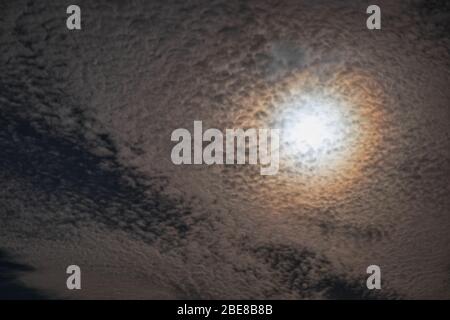 Vollmond steigt in einem dunklen Nachthimmel auf Stockfoto