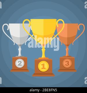 Gold, Silber und Bronze Gewinner Sport Trophäen Pokale. Symbole für Vektorklassifizierungen. Set Pokal-Becher für die Veranschaulichung der Auszeichnungen Stock Vektor
