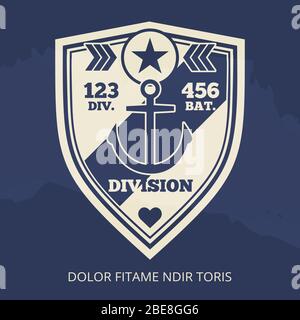 Marineblauer Patch mit Anker auf Grunge-Hintergrund. Armee-Emblem, Vektor-Illustration Stock Vektor