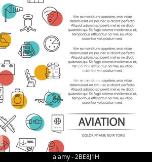 Luftfahrt-Poster-Konzept mit Umrisssymbolen und bunten Elementen. Vektorgrafik Stock Vektor