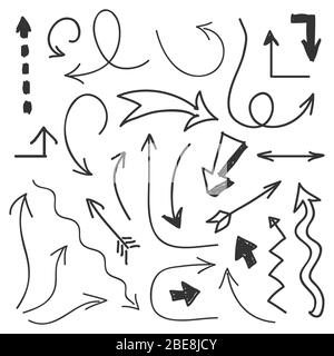 Arrows big set - Hand gezeichnete Pfeile isoliert auf weißem Hintergrund. Pfeil des Doodle-Symbols von Set. Vektorgrafik Stock Vektor