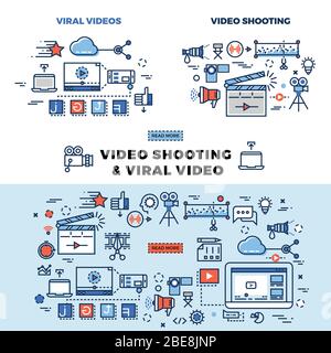 Informationsseite für virale Videos und Videoaufnahmen. Virale Video für Internet Marketing-Llustration Stock Vektor