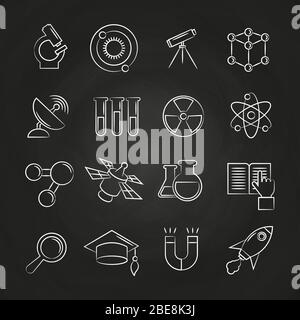 Symbole für die Wissenschaftslinie auf der Tafel. Schule Chemie Wissenschaft, Vektor-Illustration Stock Vektor