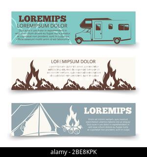 Vintage Camping Banner Template Kollektion. Poster der Waldnatur. Vektorgrafik Stock Vektor