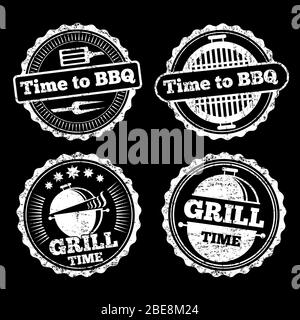 BBQ und Grill Zeit Grunge Etiketten Design. Grill Design Lebensmittel, Vektor-Illustration Stock Vektor