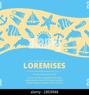 Sommerurlaub Hintergrund - Sea Life Poster Design. Banner Sommer tropisch. Vektorgrafik Stock Vektor